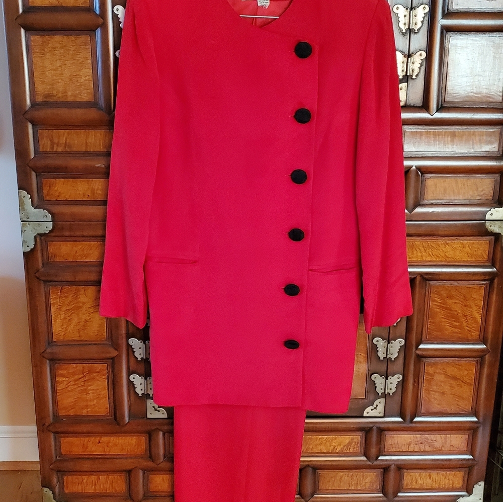 Woman's red silk pant suit